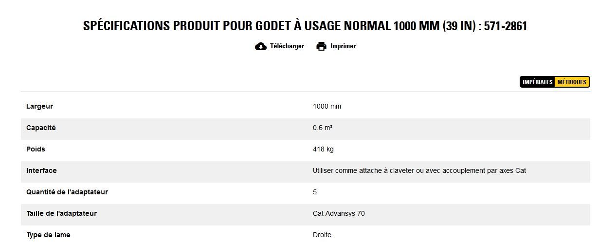 571-2861 godet d'excavation à usage normal - caterpillar finance france - 1000 mm (39 in) - poids 418 kg_5