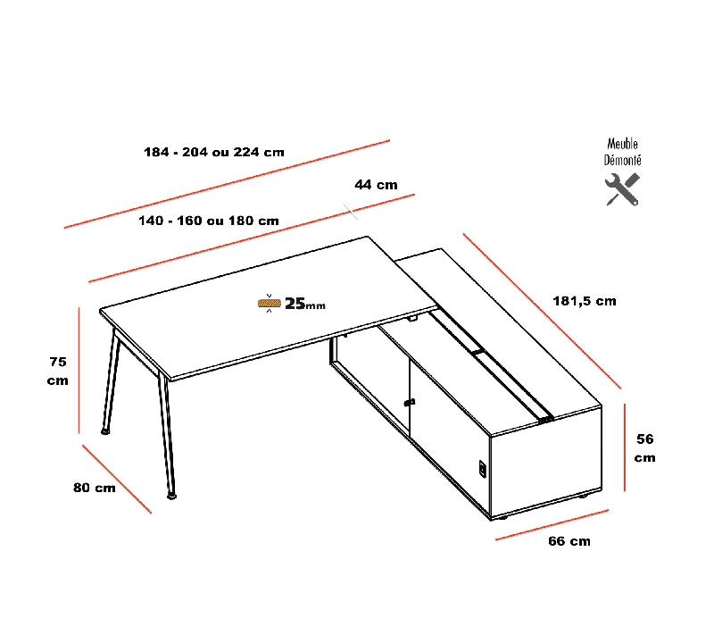 Bureau Manager X3 Quadrifoglio: rangement et style - 184, Blanc, Blanc, Avec caisson_5