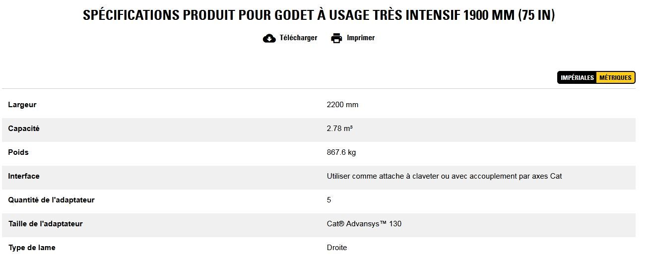 Godet d'excavation à usage très intensif - caterpillar finance france - 1900 mm (75 in) - poids 867.6 kg_5