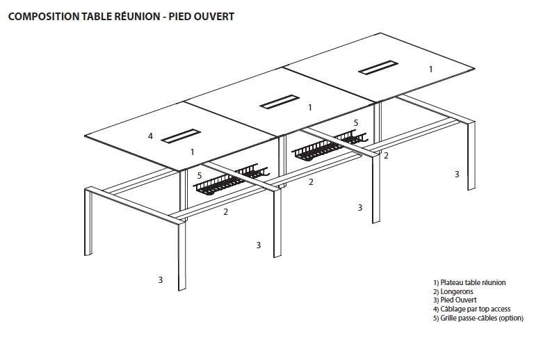 Grande table de réunion X7 avec pieds ouverts chromés - Officity - Chromé, Wenge, 560_5