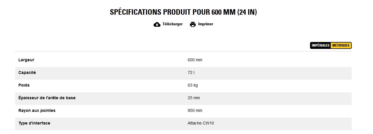 Godet d'excavation-mini-pelle - caterpillar finance france - 600 mm (24 in) - poids 63 kg_5