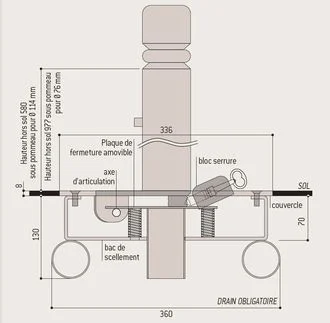 Potelet rabattable SOLIBLOC Ø 76 mm ou Ø 114 mm Procity_5