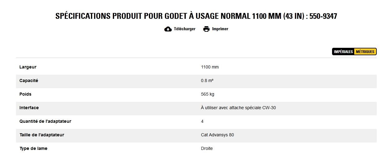 550-9347 godet d'excavation à usage normal - caterpillar finance france - 1100 mm (43 in) - capacité 0.8 m³_5