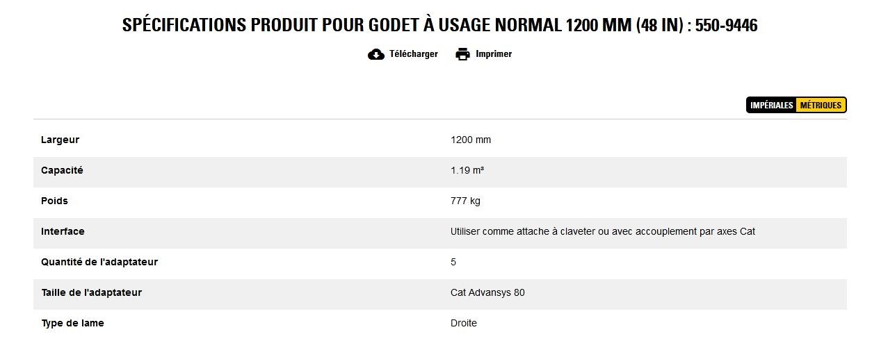550-9446 godet d'excavation à usage normal - caterpillar finance france - 1200 mm (48 in) - capacité 1.19 m³_5