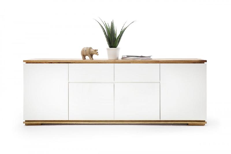Buffet Charly 4 portes 2 tiroirs - Laqué blanc mat avec plateau et socle en chêne noueux_5