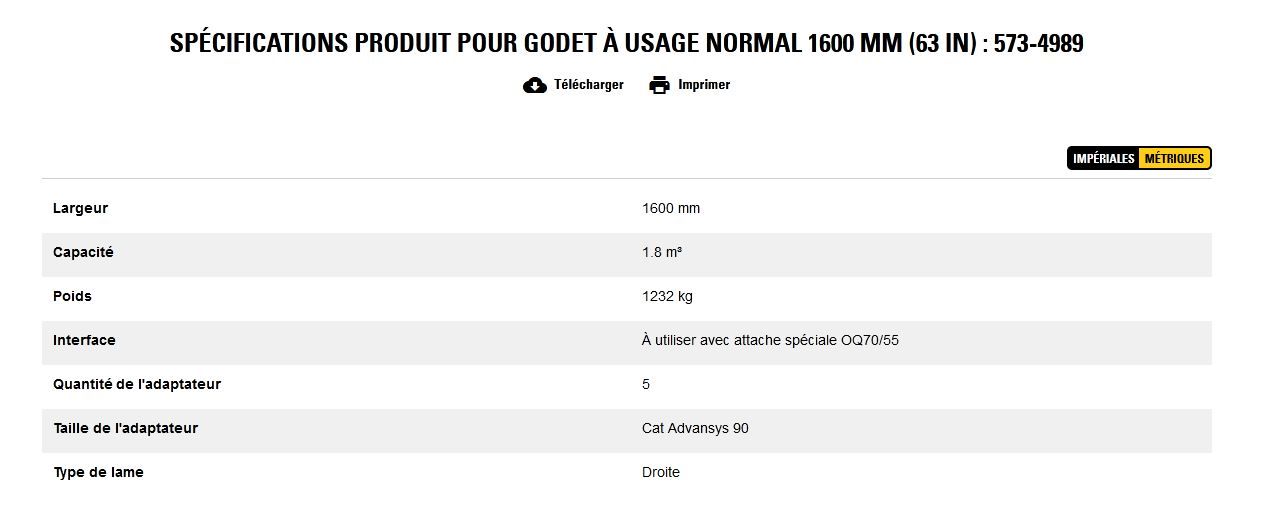 573-4989 godet d'excavation à usage normal - caterpillar finance france - 1600 mm (63 in) - capacité 1.8 m³_5