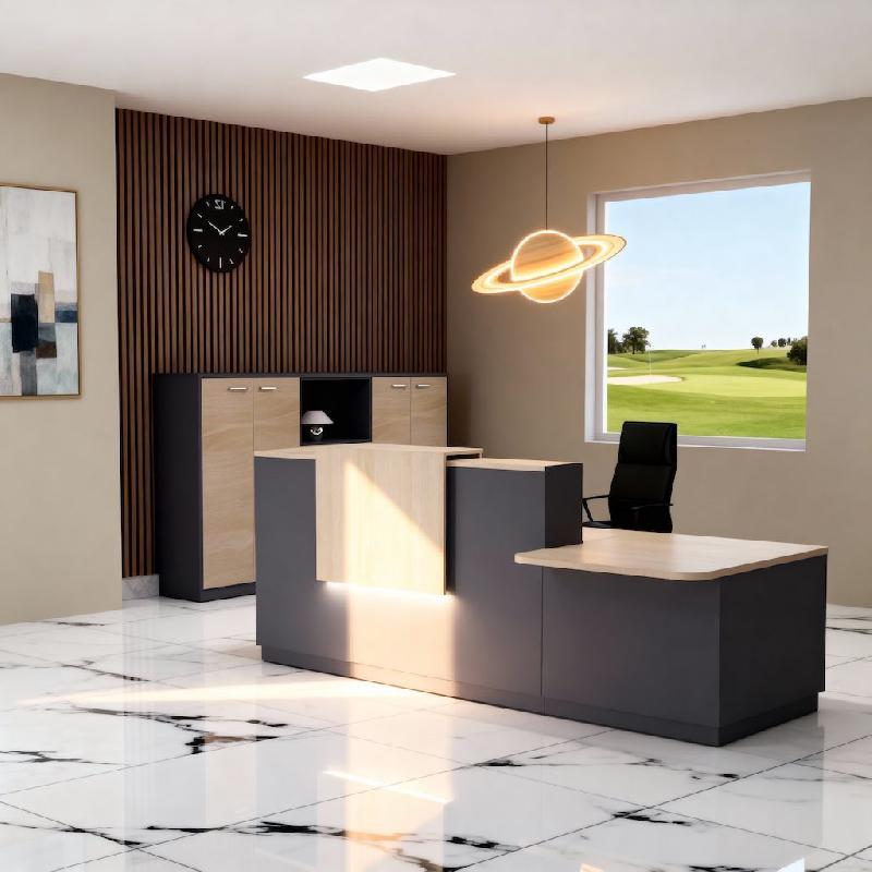 Comptoir d'accueil bi-colore avec PMR Delta et réhausse - Droite, Oui, Anthracite, 262, Acacia clair_5