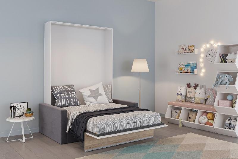 ARMOIRE LIT ESCAMOTABLE DJUKE SOFA BLANC BANDEAU CHÊNE CANAPÉ GRIS 140*200 CM_5