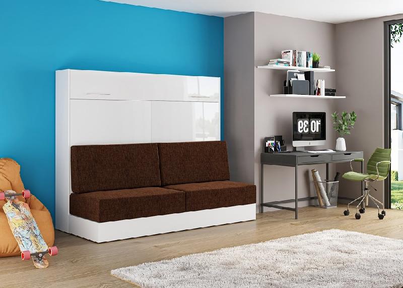 Composition lit escamotable Vertigo Sofa blanc brillant - canapé marron 160x200 cm avec colonnes de rangement - L : 311 cm_5