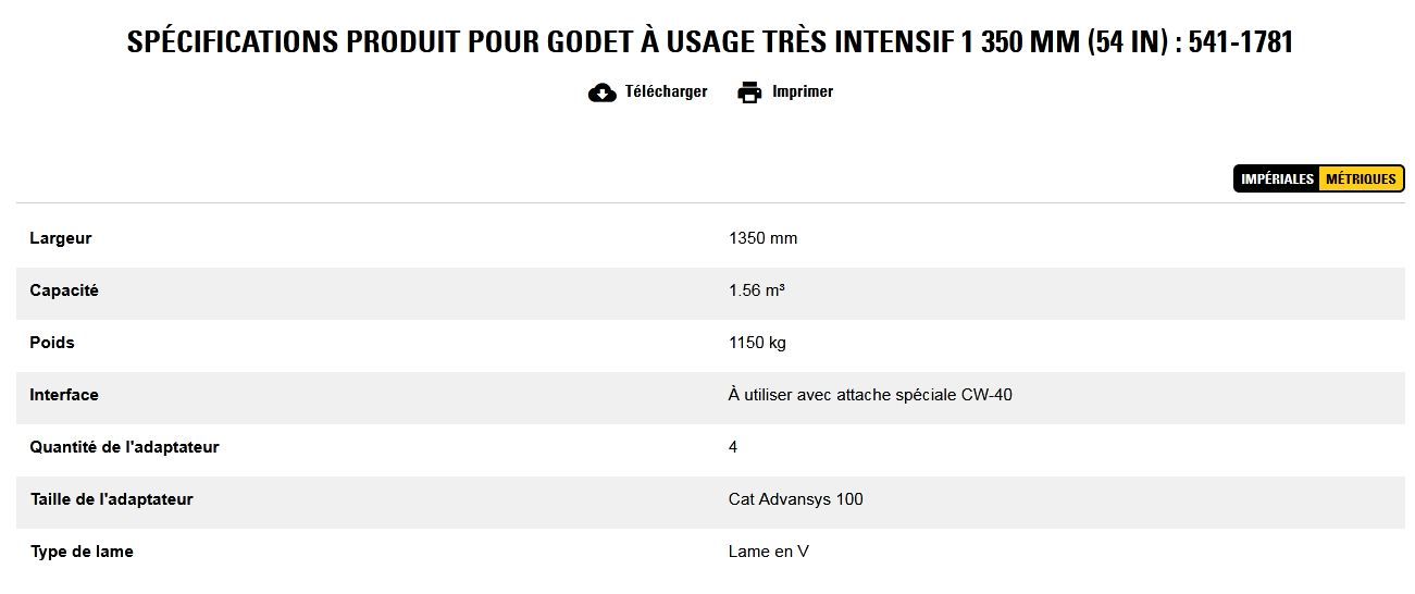 541-1781 godet d'excavation à usage très intensif - caterpillar finance france - 1 350 mm (54 in) - capacité 1.56 m³_5