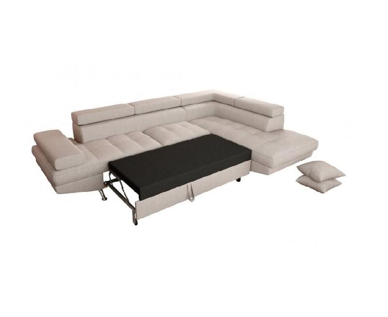 Canapé d'angle convertible méridienne droite RINO beige - pieds métal - avec coffre et têtières réglables_5