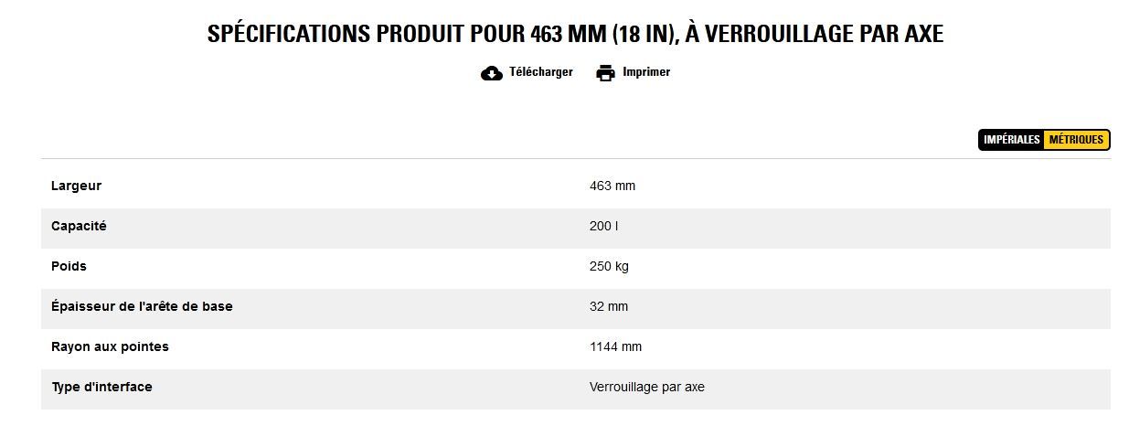 Godet d'excavation extra-robuste - caterpillar finance france - 463 mm (18 in), à verrouillage par axe - poids 250 kg_5