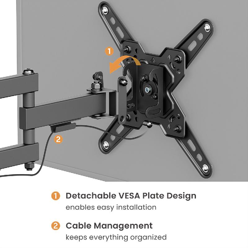 VALUE Bras TV mural, 3 axes, 13-43 pouces, jusqu'à 20 kg_5