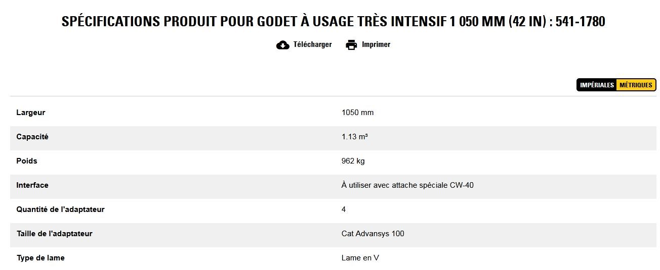 541-1780 godet d'excavation à usage très intensif - caterpillar finance france - 1 050 mm (42 in) - capacité 1.13 m³_5