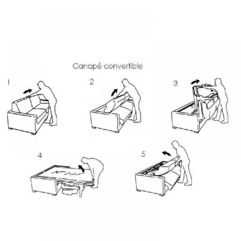 Canapé convertible scandinave 140cm - Matelas 16 cm - Système express - Sommier à lattes Renatonisi - Tissu tweed beige_5