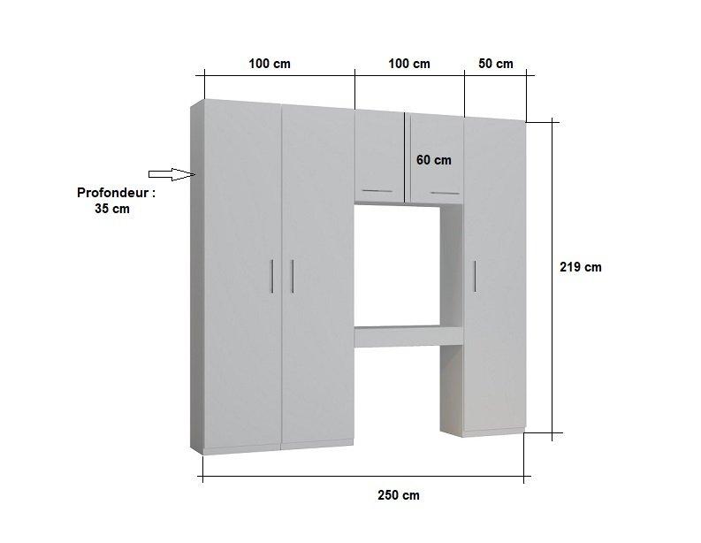 Ensemble de rangement pont avec table bureau et tiroir - Blanc mat - Largeur 250 cm - Collection SMART_5