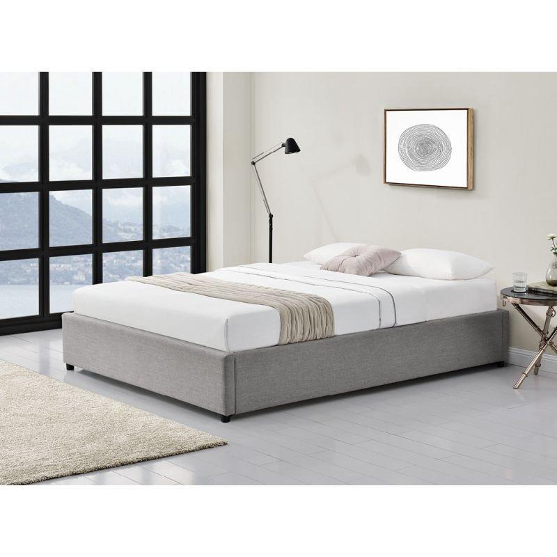 Lit coffre Dorres 140x190 cm - sommier relevable avec grand rangement - revêtement tissu gris clair_5