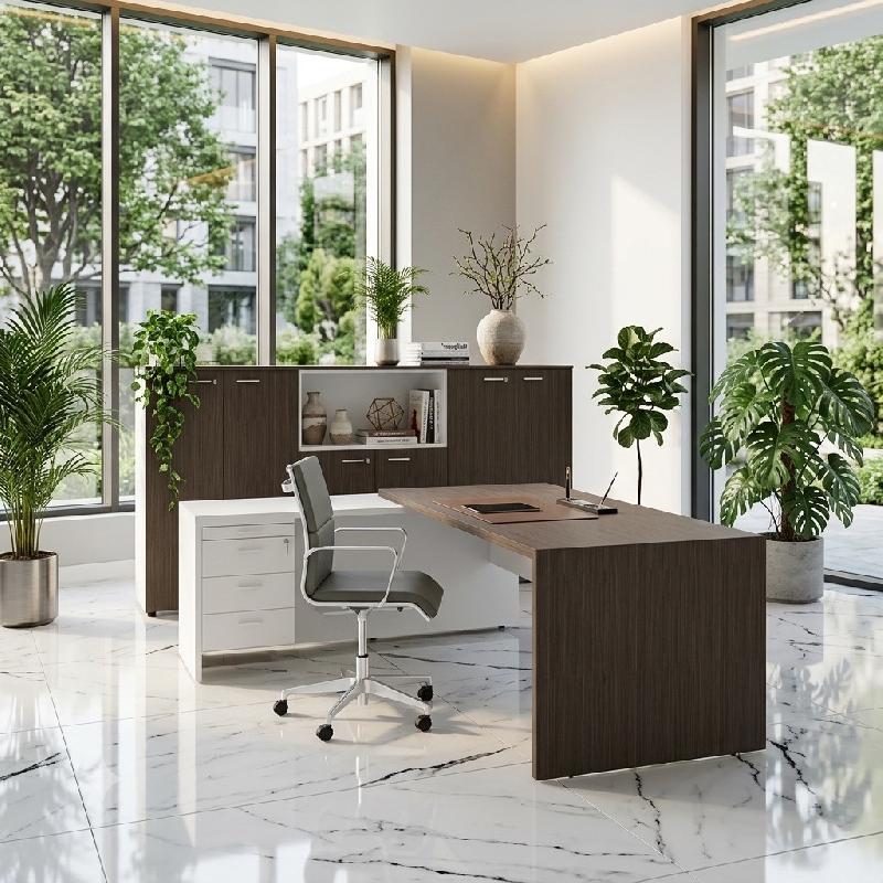 Bureau d'angle T45 avec caisson - Quadrifoglio. - 220, Gauche, Eucalyptus et blanc_5
