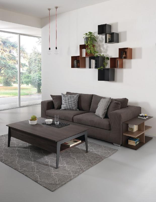 Table basse relevable en noyer foncé Brighton 2 - piètement gris ardoise 110x70cm avec rangement intégré_5