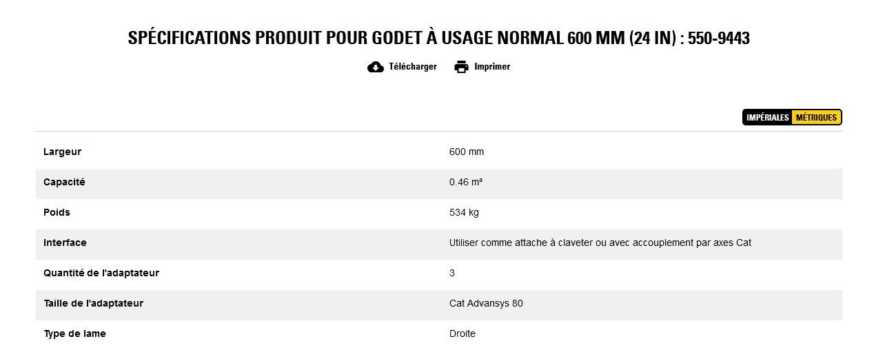 550-9443 godet d'excavation à usage normal - caterpillar finance france - 600 mm (24 in) - poids 534 kg_5