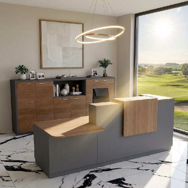 Comptoir d'accueil bi-colore avec PMR Delta et réhausse - 242, Gauche, Non, Anthracite, Acacia foncé_5