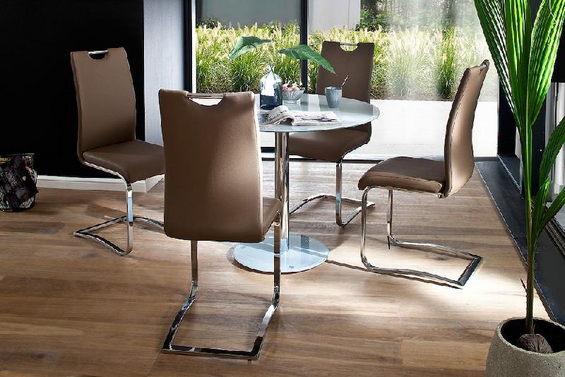Lot de 4 chaises KILOU en tissu marron avec piètement luge - Design chic et moderne_5