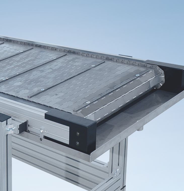 Convoyeur à tapis modulaire compact et flexible - MBF-P 2040.86 - MK Technology Group - Résistant avec charnières en acier pour produits chauds ou à arêtes tranchantes_5