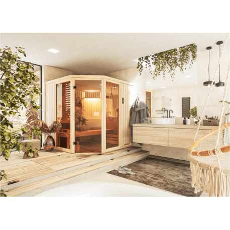 Cabine de sauna d'angle 244x194x199 avec poêle HARVIA Vega 9KW - Commande déportée_5
