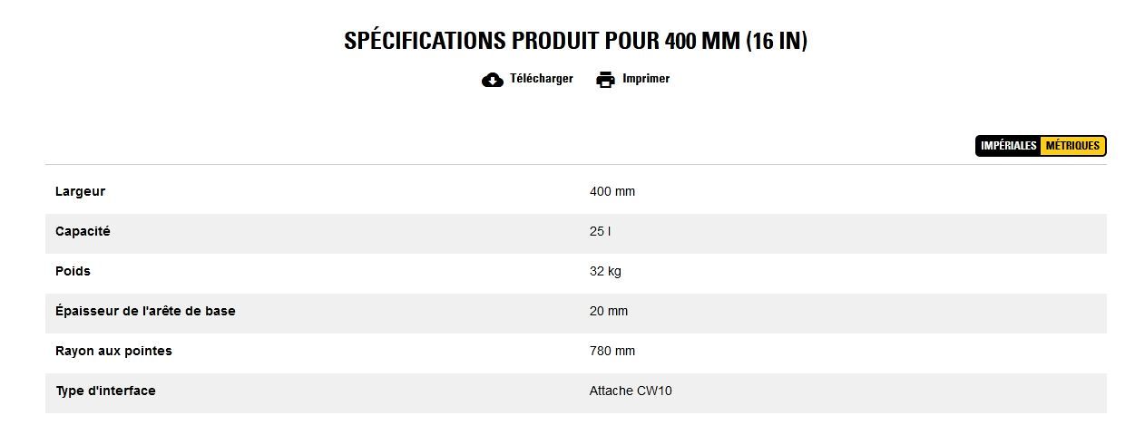 Godet d'excavation-mini-pelle - caterpillar finance france - 400 mm (16 in) - poids 32 kg_5