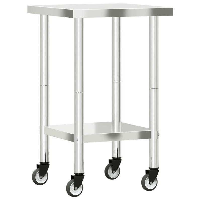 Vidaxl table de travail de cuisine avec roues 55x55x85 cm inox 376462_5
