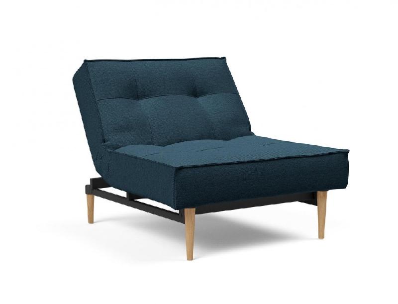 Innovation Living - Fauteuil Splitback Styletto Convertible Lit 90x115 cm - Pieds Chêne Naturel - Tissu Argus Navy Blue_5