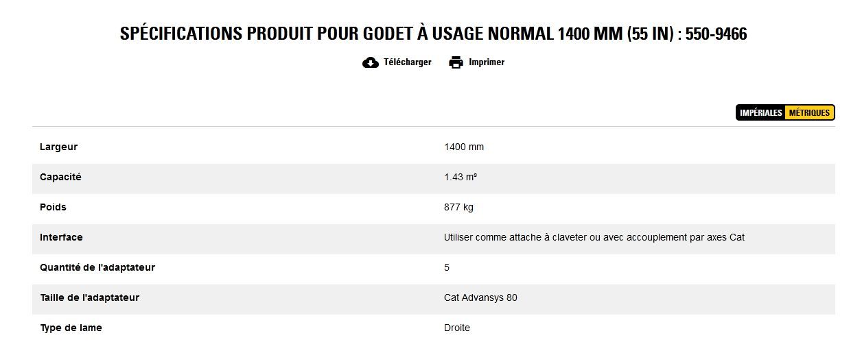 550-9466 godet d'excavation à usage normal - caterpillar finance france - 1400 mm (55 in) - capacité 1.43 m³_5