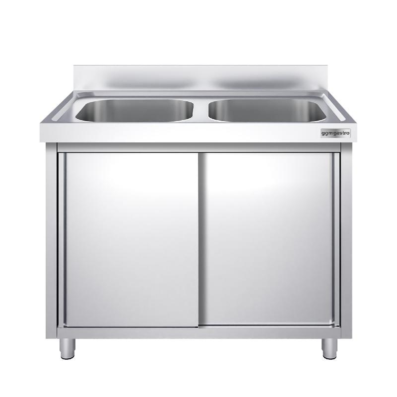 Plonge inox 2 bacs sur placard - P 700 mm - 1200_5