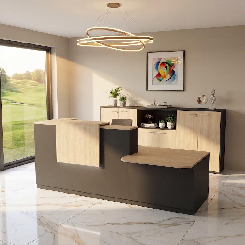 Comptoir d'accueil bi-colore avec PMR Delta et réhausse - Droite, Noir, Non, 262, Chêne moyen_5