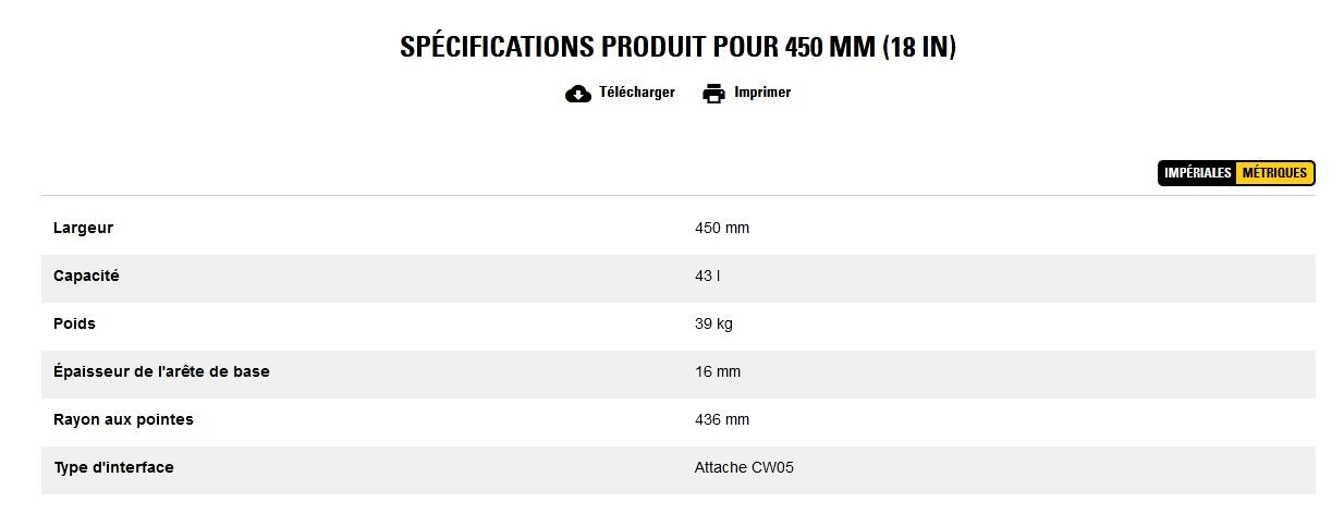 Godet d'excavation-mini-pelle - caterpillar finance france - 450 mm (18 in) - poids 39 kg_5