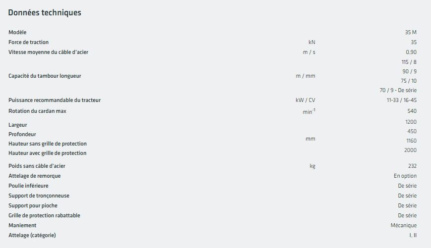 Treuil mécanique compact pour usage forestier avec force de traction 3,5 t