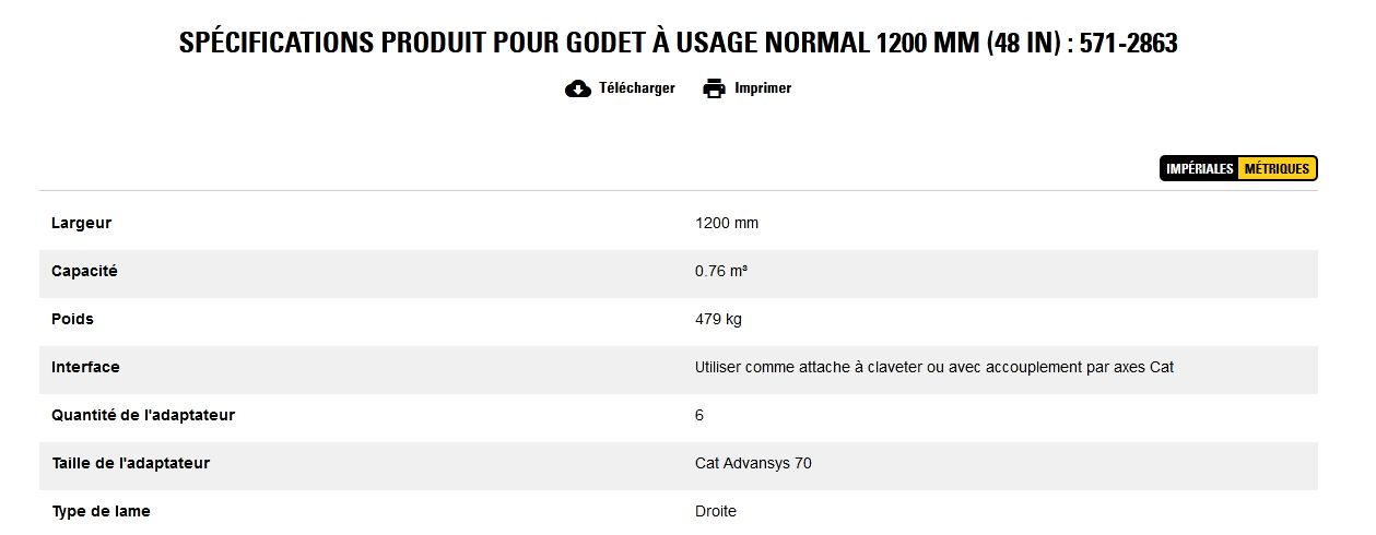 571-2863 godet d'excavation à usage normal - caterpillar finance france - 1200 mm (48 in) - capacité 0.76 m³_5