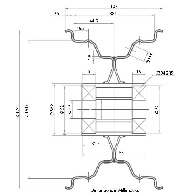 15x6.00-6 Roues de tondeuse à gazon moyeu 65mm, pneu sur jante roulements 20mm (lot de 3)_5