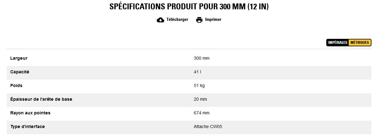 Godet d'excavation-mini-pelle - caterpillar finance france - 300 mm (12 in) - poids 51 kg_5