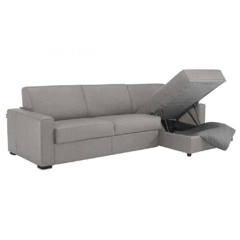 Canapé d'angle convertible Dreamer - système ouverture Express, méridienne modulable avec coffre, sommier à lattes 140 cm, matelas 16 cm - Velours gris clair_5