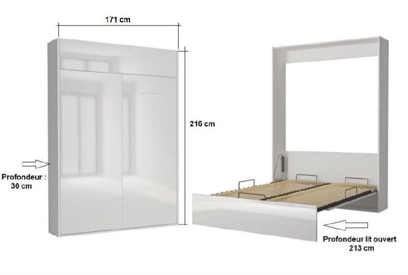 Armoire lit escamotable Dynamo blanc mat - façade gris béton - couchage 160 x 200 cm - ouverture assistée_5