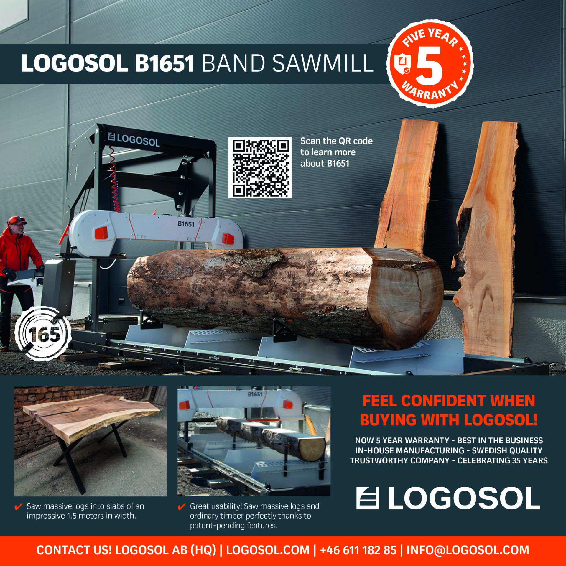 Scierie mobile Logosol B1651 - Sciage jusqu'à 1651 mm - Conçue en Suède avec Easy Set et Pro Set_5