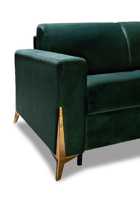 Canapé lit convertible CALYPSO - Ouverture express 140x197 cm - Matelas 16 cm - Pieds dorés - Velours vert_5