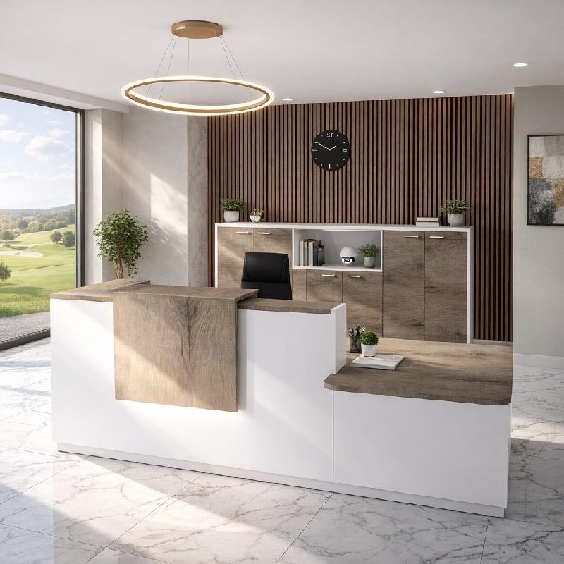 Comptoir d'accueil bi-colore avec PMR Delta et réhausse - Droite, Blanc, Oui, 282, Chêne grisé_5