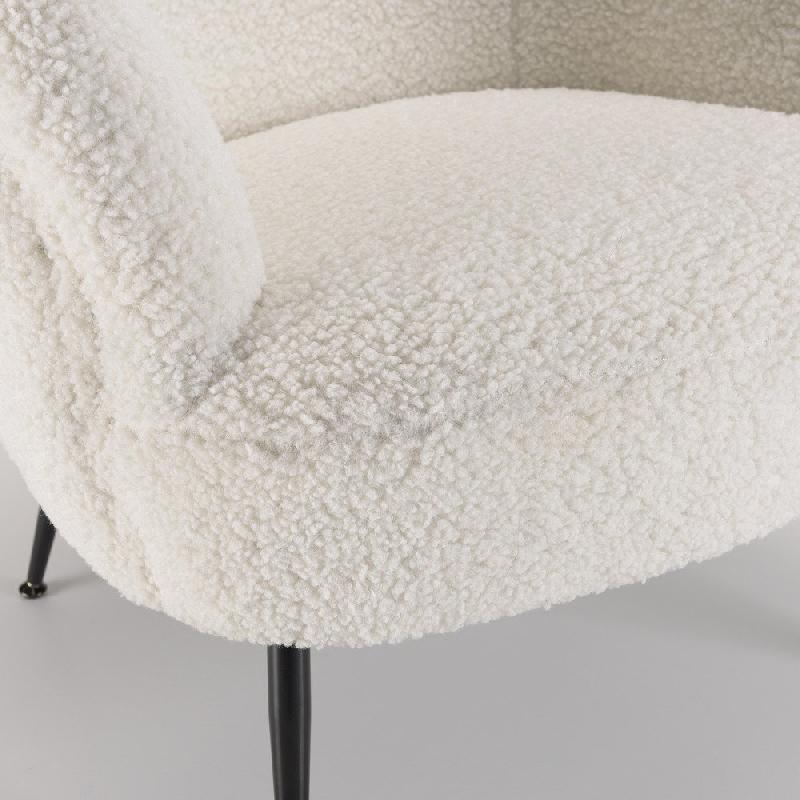 Fauteuil cosy blanc Gothy - tissu bouclette et pieds métal noir - design luxueux et confortable_5
