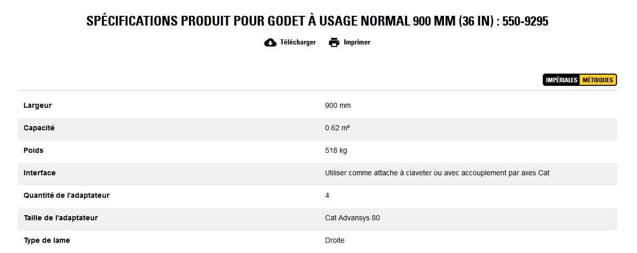 550-9295 godet d'excavation à usage normal - caterpillar finance france - 900 mm (36 in) - poids 518 kg_5