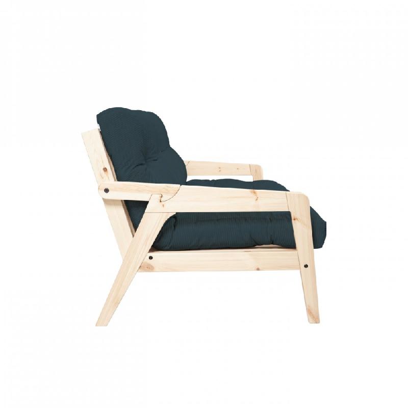 Canapé convertible futon GRAB - Pin naturel - Coloris bleu - Couchage 130 x 190 cm - Style scandinave_5