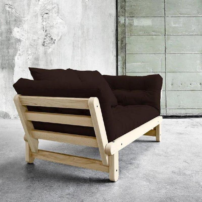 Banquette méridienne futon Beat en pin naturel - Tissu brown - Couchage 75x200 cm - Convertible et modulable_5