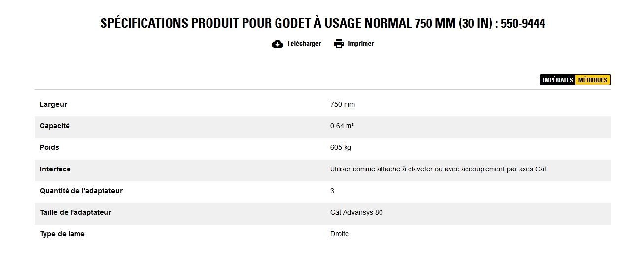 550-9444 godet d'excavation à usage normal - caterpillar finance france - 750 mm (30 in) - poids 605 kg_5