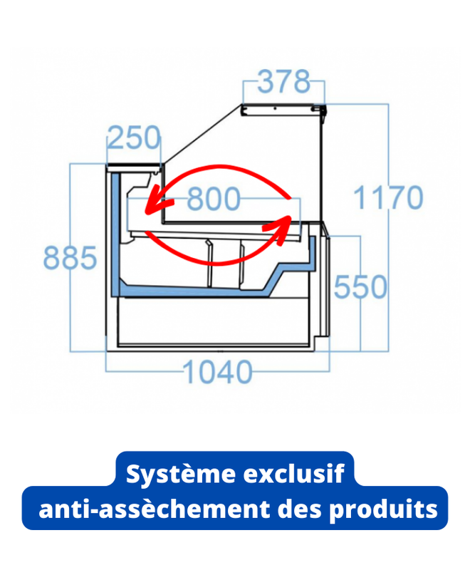 Vitrine réfrigérée traditionnelle VALOA - EINF 937, 937 mm largeur, LED, plexi coulissant, -1°C à +5°C_5